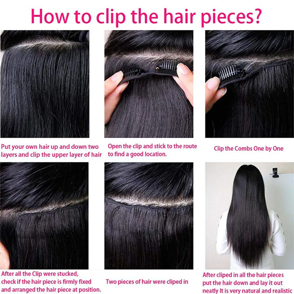 Extensión de cabello humano con clip, 120 g, 8 piezas, virgen, negro natural 5