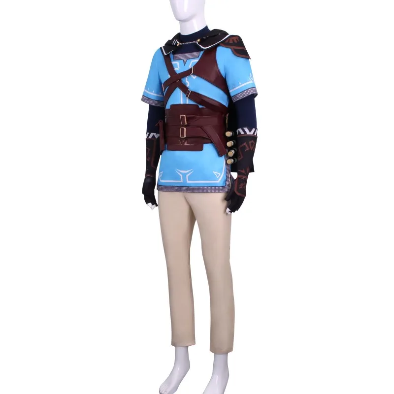 Link Tears of the Kingdom Cosplay Costume Blue and Green Tunic Trousers Belt Harness for Kids and Adults with Shoulder Strap view 2