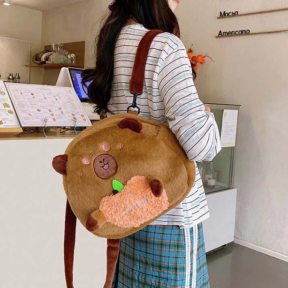 

Furry Cute Plush Capybara Daypack Large Capacity Soft Capybara Shoulder Bag Lightweight PP Cotton Cartoon Doll Backpack Students