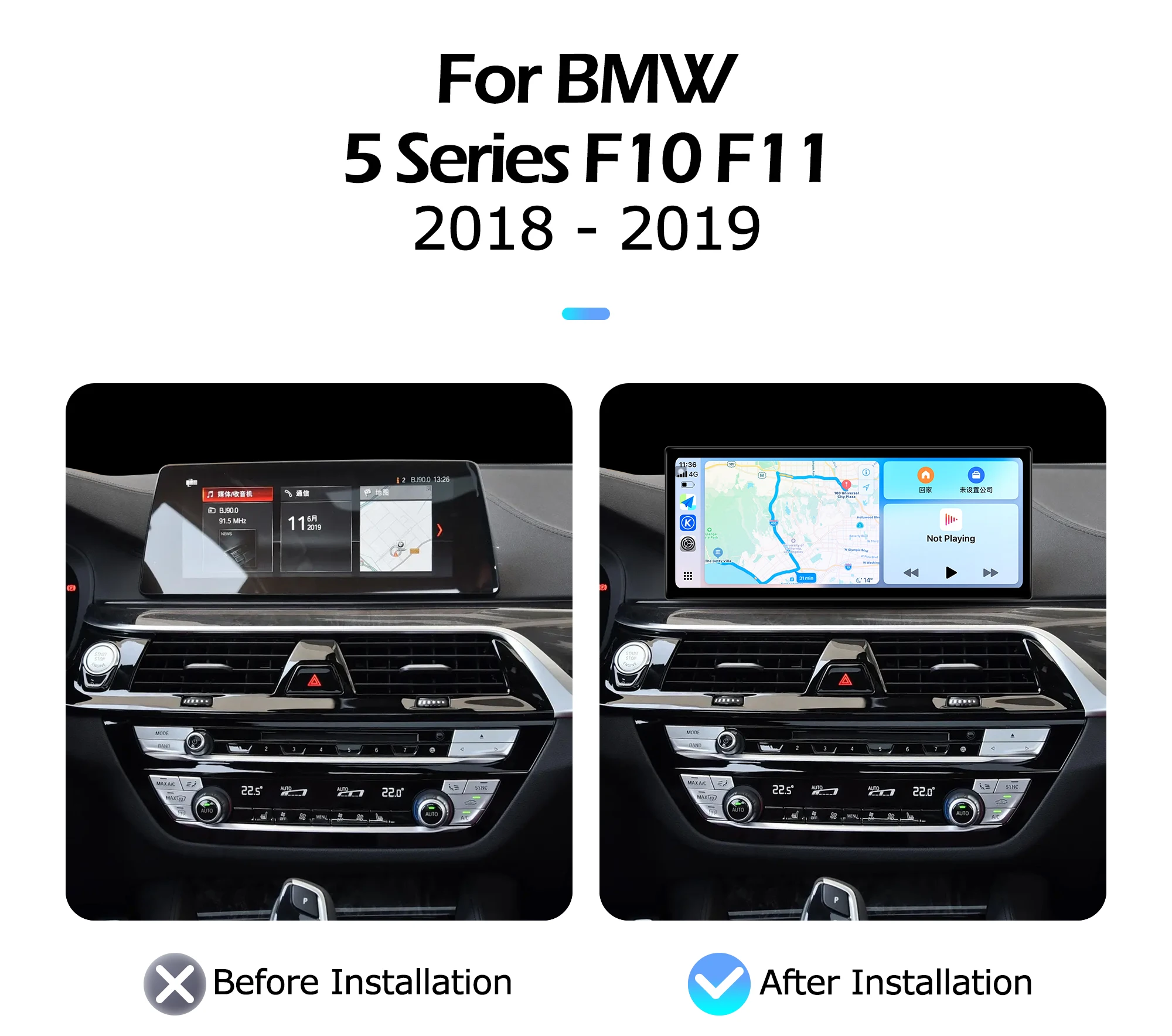 Android OS 12.3 inch For BMW 5 Series F10 F11 2018-2019 EVO Lntelligent Right Angle Touch Screen GPS Auto Carplay BT WIFI 4G