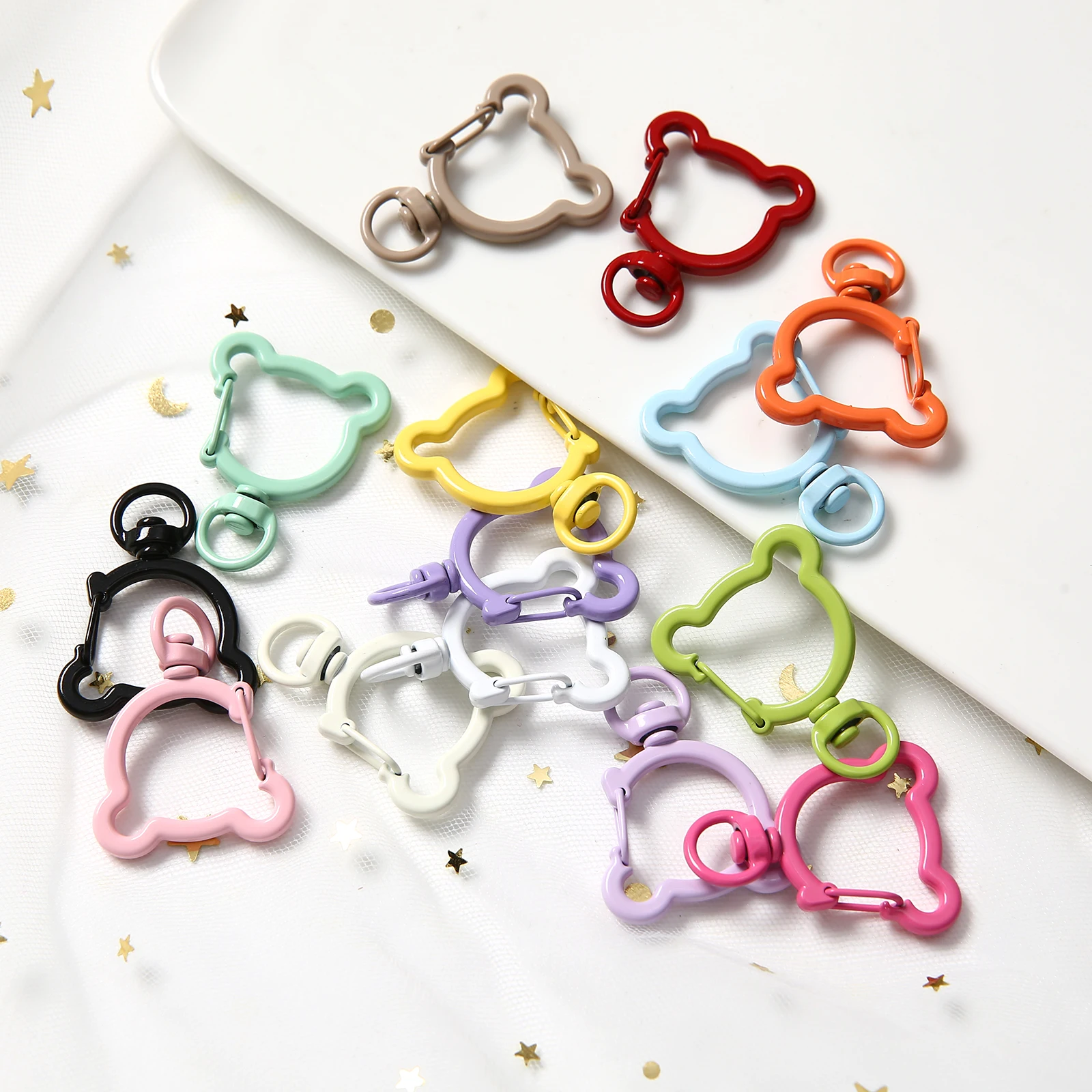 5/10/20/50 pcs Cute Small Bear Spring Clasp Openable Round Carabiner Keychain Clips Hook DIY Accessories Alloy Connection Ring