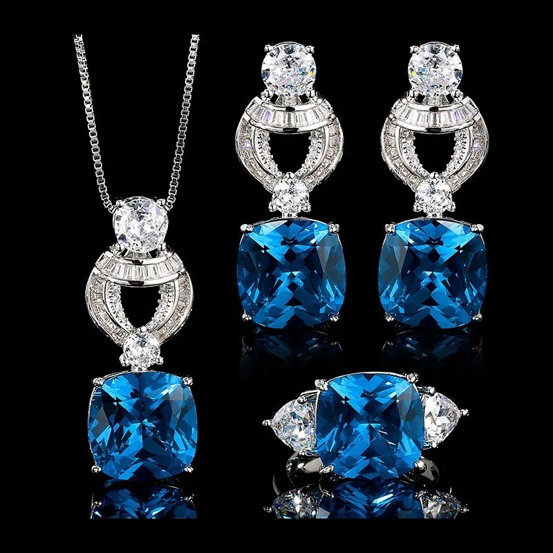 

2025 New Zhuang Shengsheng Jewelry Copper Bottom Gold-plated Simulation Blue Spinel Retro Temperament Set Main Stone 12