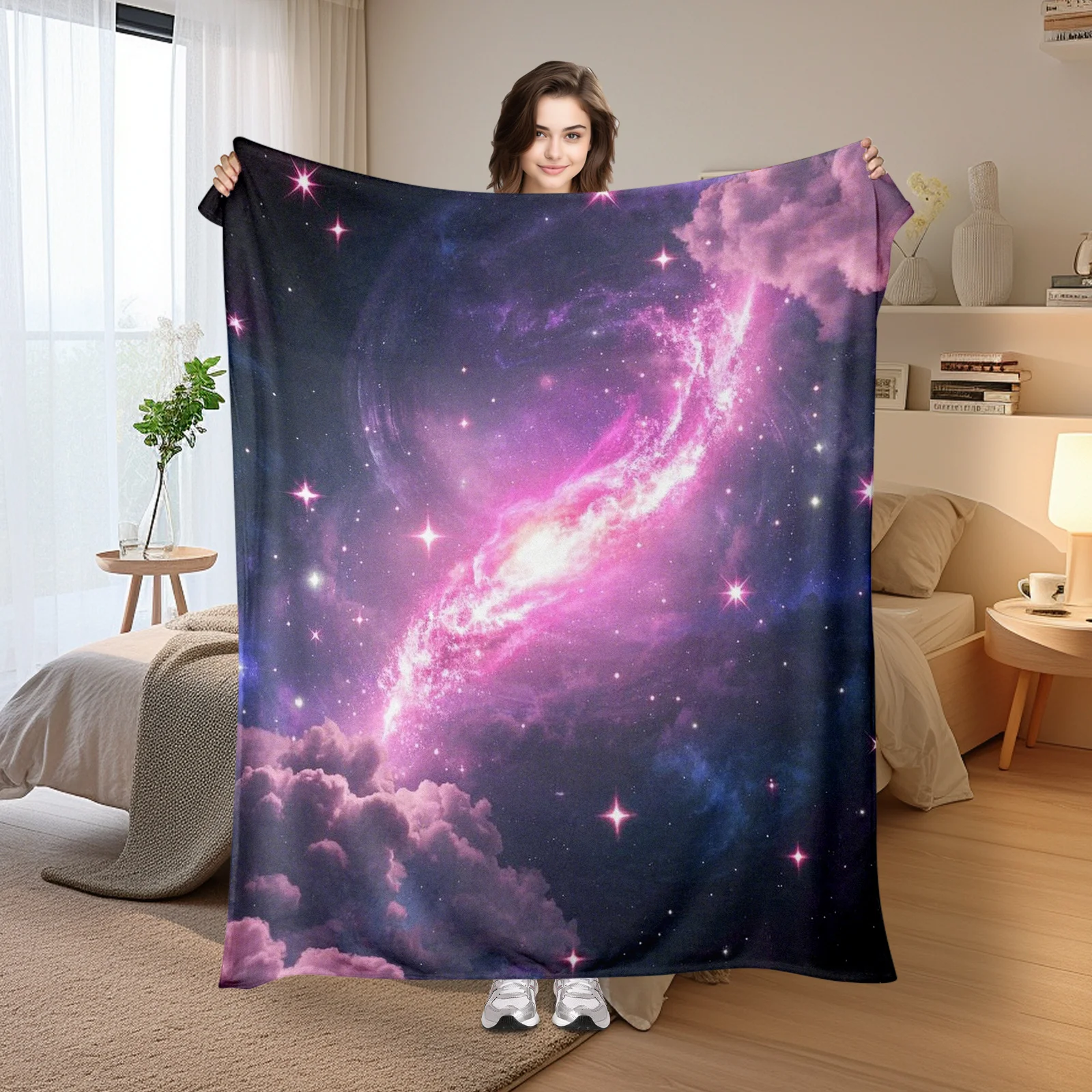 

Dreamy Galaxy And Cloud Themed Blanket With Pink Cosmic Design For Unique And Whimsical Home Decor Style