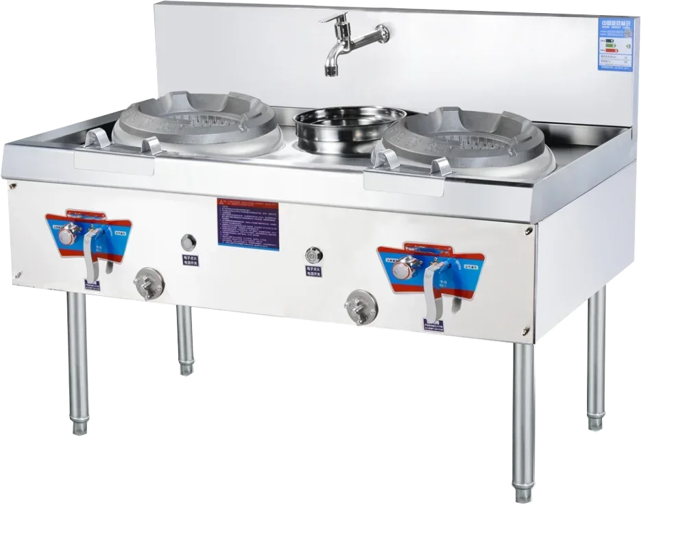 2024 China Manufacturer Factory Price Low Pressure Double Burner with Soup Pot Gas Stove with Electric Cable