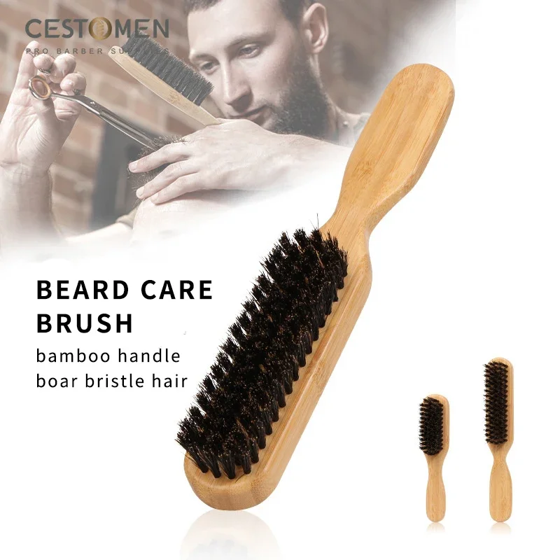 

CESTOMEN Long Handle Boar Bristle Hair Brush Barber Bamboo Handle Beard Care Mustache Hair Massage Brush For Men