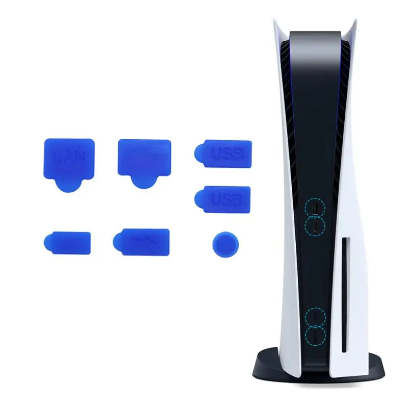 7PCS Silicone Dust Plugs Set USB Interface Anti-Dust Cap Cover For PS5 Cover Stopper Game Console Accessories For Playstation 5