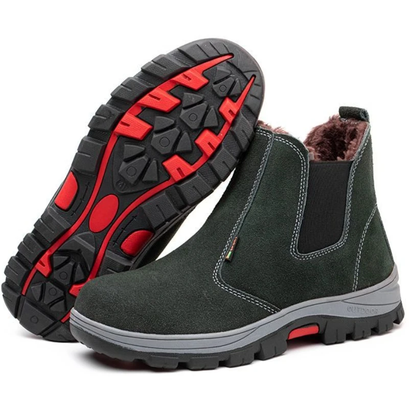 Men's Anti-Smash Anti Puncture Cowhide High Top Winter Warm Fleece Lined Welding Work Boots​