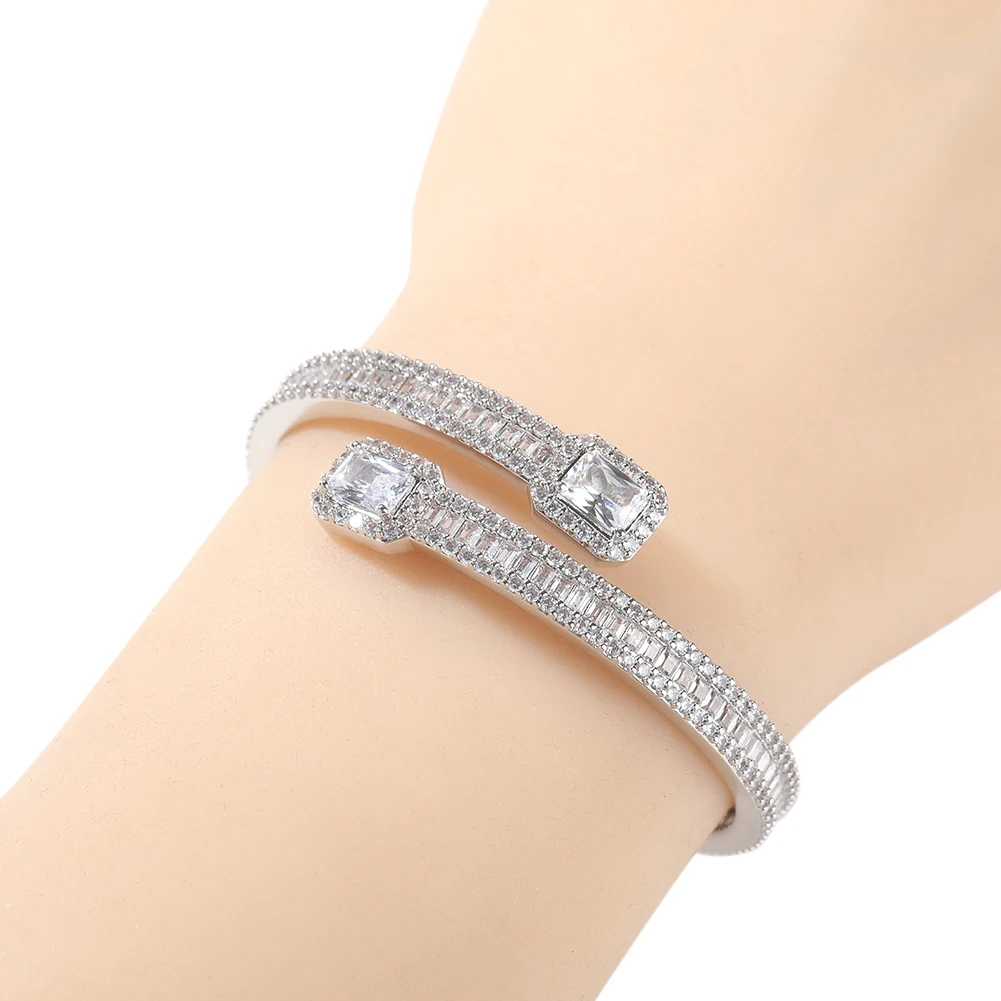 THE BLING KING 6mm BaguetteCZ Cuff Bracelet For Women Men Full Iced Out 5A Cubic Zircon Adjustable Size Opened Classic Bangle