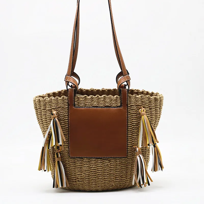 beach basket summer bag straw bag fashion beach bags big rattan tassel shoulder bags large capacity woven bag hand-made handbags