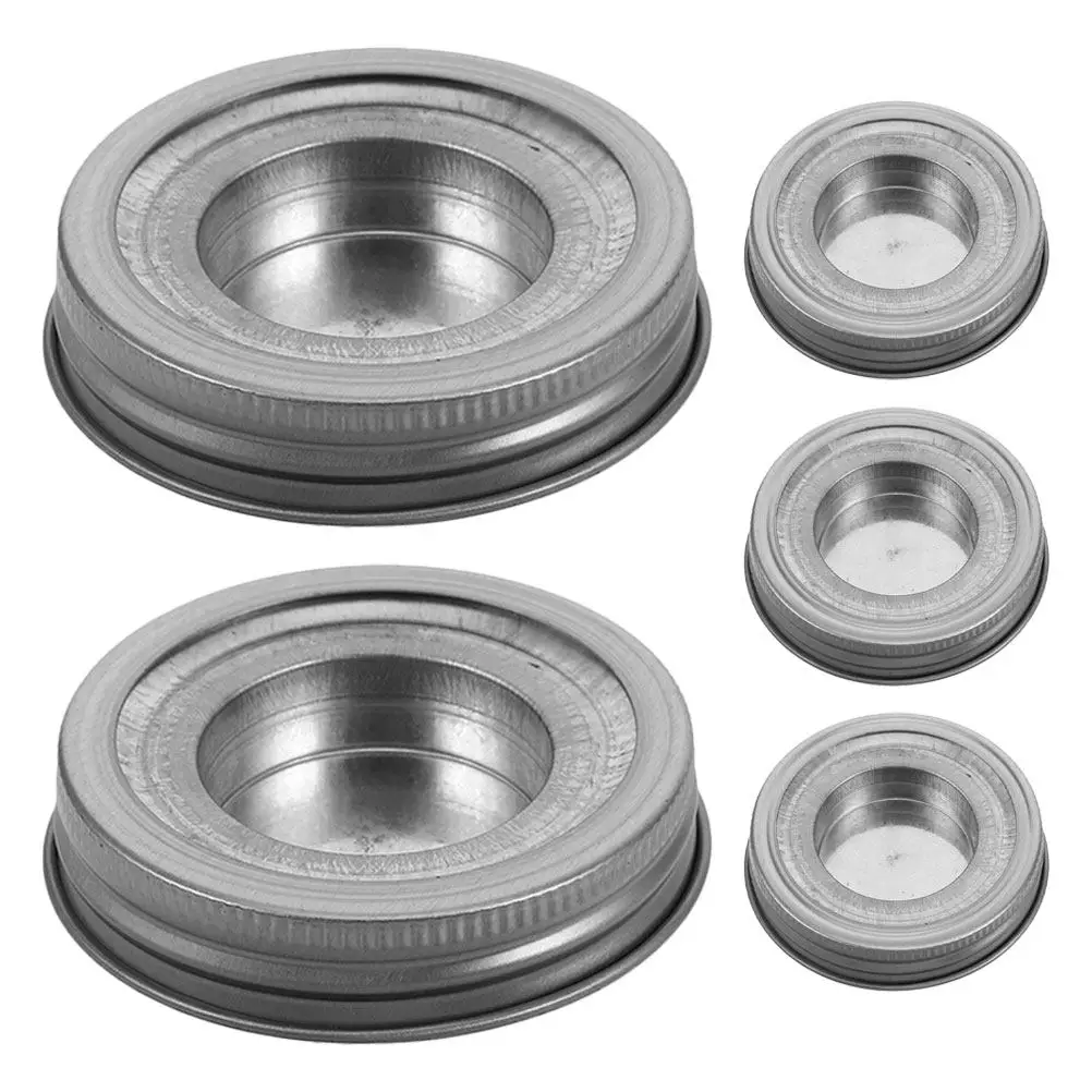 5pcs Tea Light Holder Inserts for Regular Mouth Mason Jars – Metal Lid Covers for Home Decor & Storage