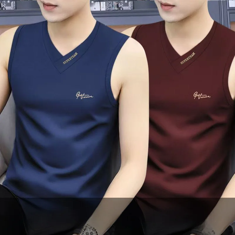 High-End Modal Sleeveless V-Neck Men's Vest Summer Ice Silk Breathable Sports Fitness Tank Top Youth Popular Slim Fit Sweatshirt