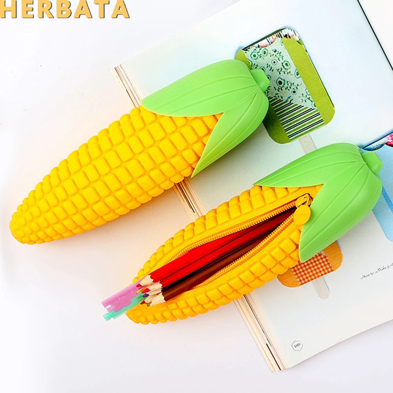 Simulation corn shape silicone pencil case pencil bags quare pen bag student stationery school supplies storage Cartuchera