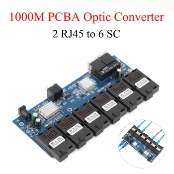 1000M/100M Fiber optic media converter PCBA board 2 RJ45 6 SC 3A+3B ports 1.25G connector 1310nm/1550nm 20KM Ethernet switch
