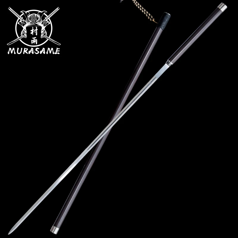 Black Stick Fine Sword High Manganese Steel Blade with Metal Sheath Handmade Chinese Tang Jian Collectible Martial Arts Katana