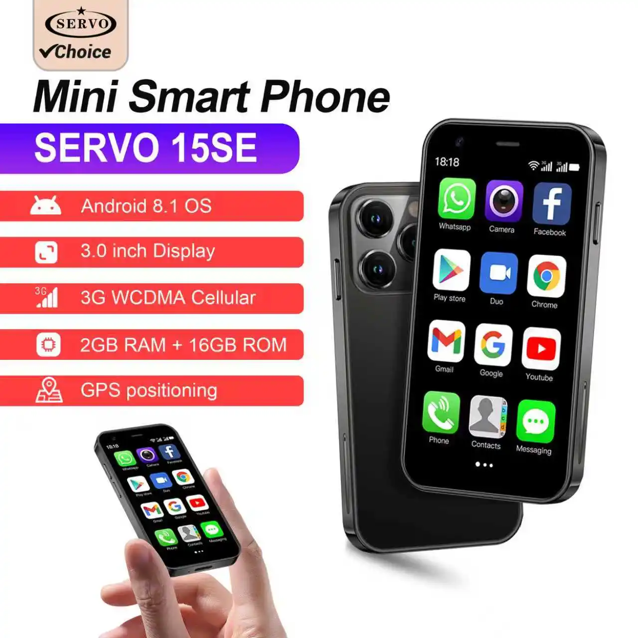 Hot Sale SERVO 3G WCDMA Mini Smartphone Android 8.1 WiFi GPS Face Recognition 2GB+16GB 3.0