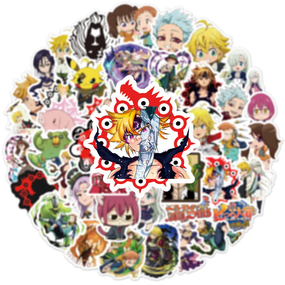 50 قطعة من ملصقات الكتابة على الجدران ذات الخطايا السبع المميتة للدراجات النارية والأمتعة والكمبيوتر المحمول ملصقات مقاومة للماء