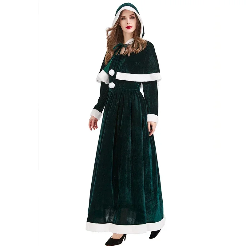 Weihnachtskostüm für Damen, Winter-Samt-Robe in Rot, Frau Claus Santa Cosplay-Kostüm, Weihnachtsfeier-Kostüm, Festliche Kleider – Detail 8