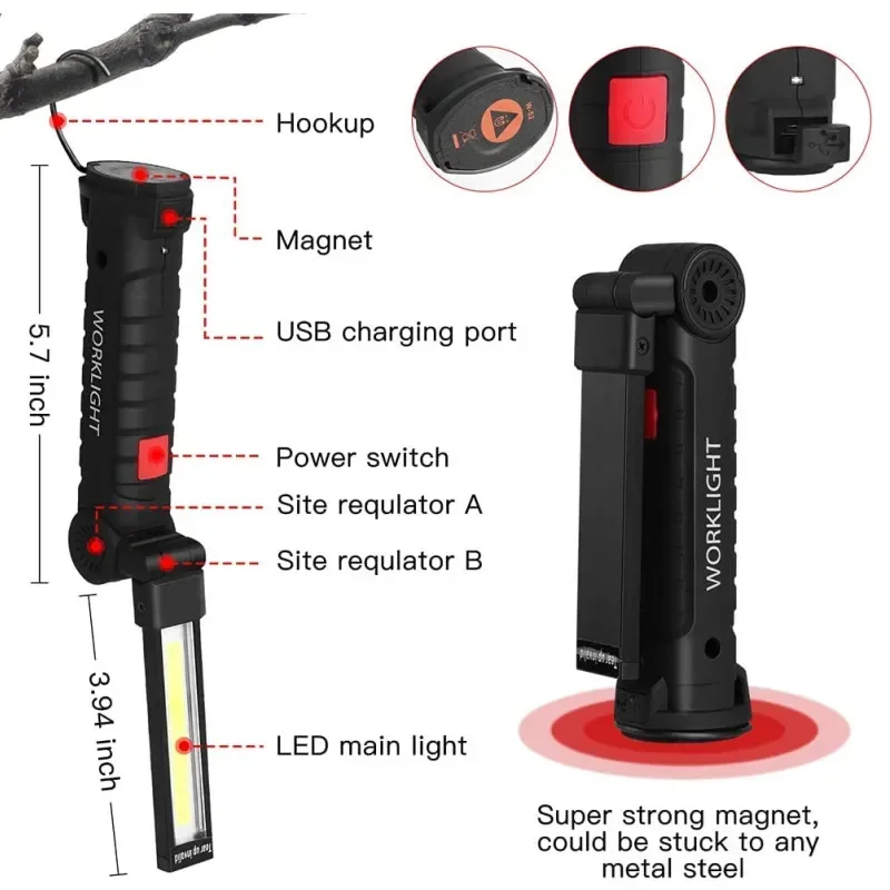 LED懐中電灯,USB,充電式,内蔵バッテリー,マグネット付き