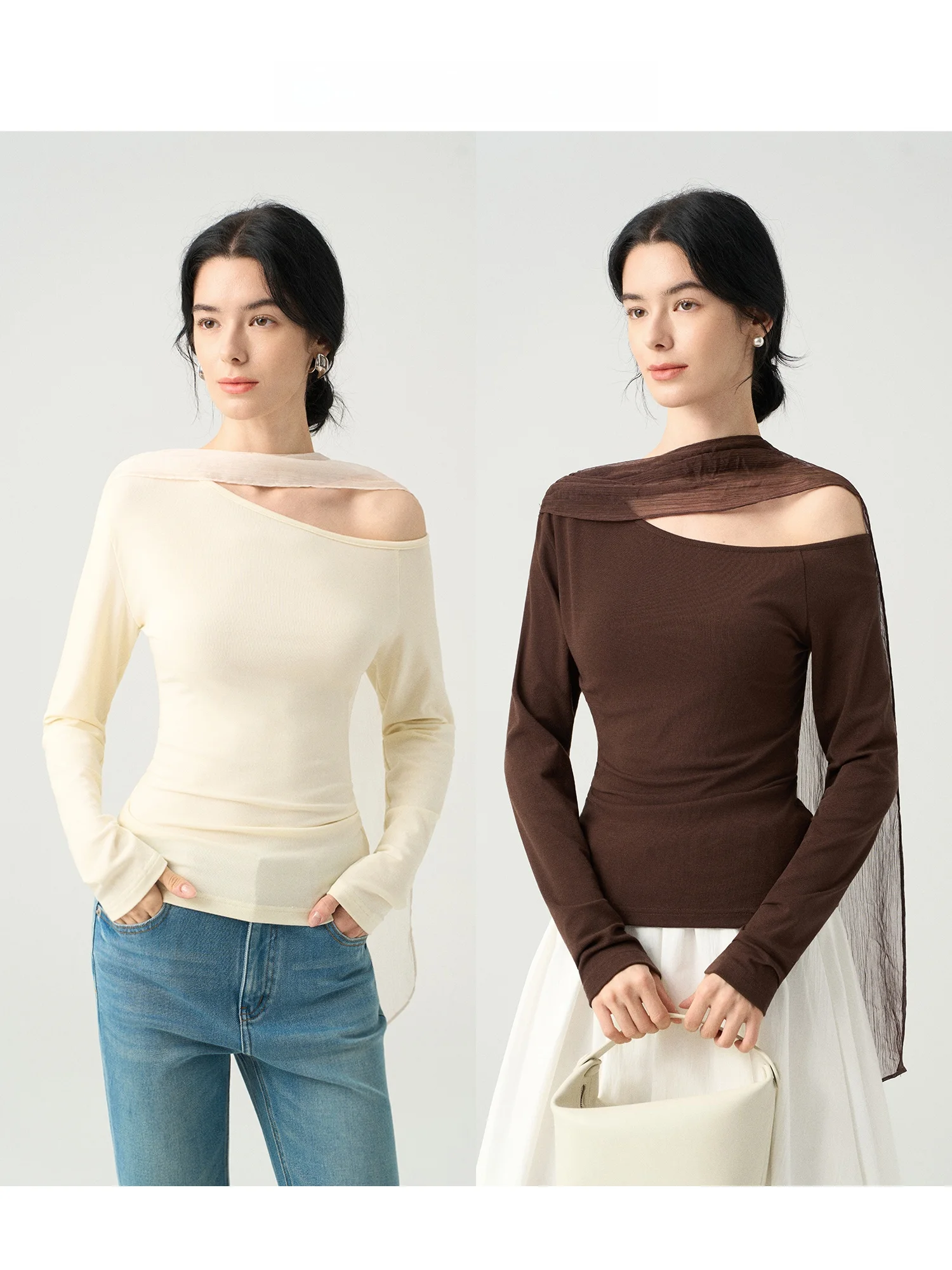 

Женский трикотажный топ с драпировкой на плечах и длинными рукавами, облегающий, в американском стиле, с V-образным вырезом, повседневная одежда