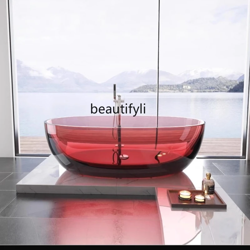 

Pure Acrylic Transparent Bathtub for Home Use, Colorful Crystal Resin Small Apartment Hotel Double Bath Tub Basin