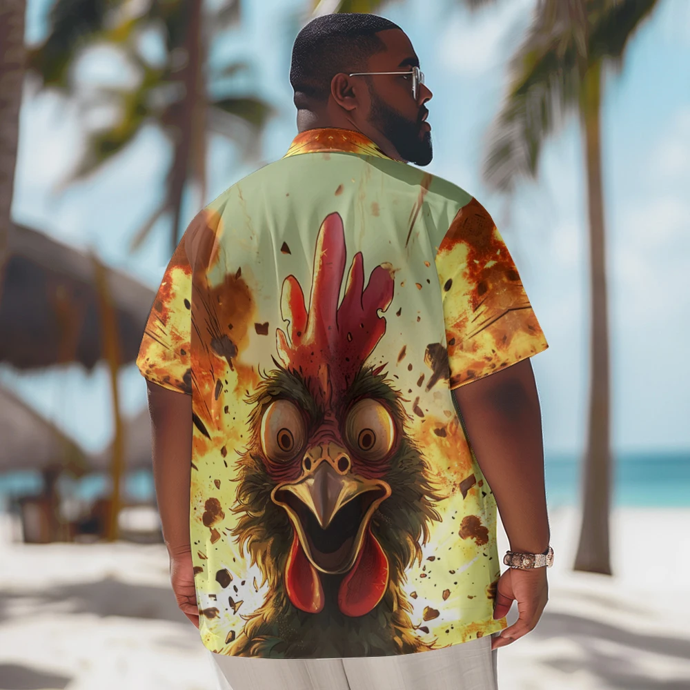 New Hawaiian Shirt Men Goth Men Explosive Panic Rooster Printed Casual Short Sleeve Tops Vintage Plus Size Summer Shirts