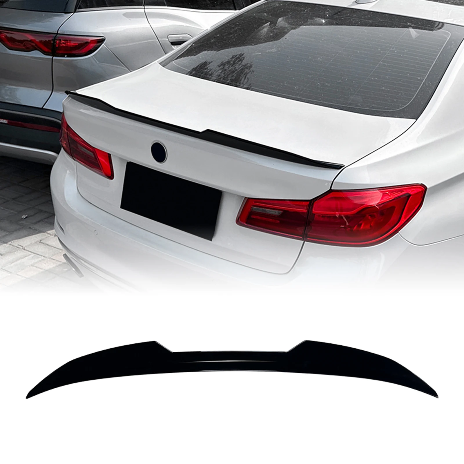 

For BMW 5 Series G30 530i 2018-2023 Sedan Rear Trunk Lid Spoiler Wing Lip Gloss Black/Carbon Fiber Look Tail Tailgate Splitter