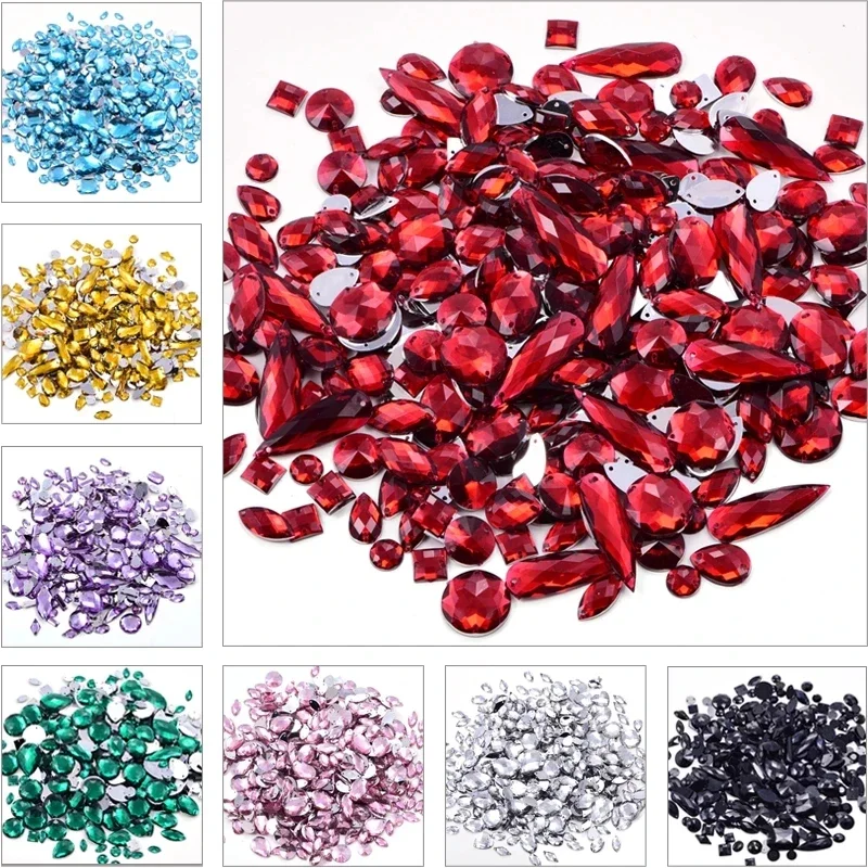 Bobohoo 100pcs Mixed Shape стразы Acrylic Sew On Rhinestone Mix Sizes Crystal Sewing Rhinestones Glitter Stass For Wedding Dress