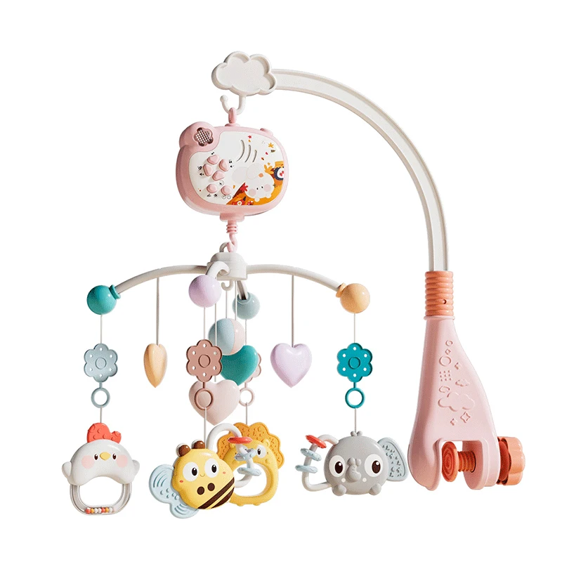 Baby Crib Mobile Bed Bell Rattle Sensory Toys with Music and Light Automatic 360 Rotation Remote Control Baby Bed Bell Toys