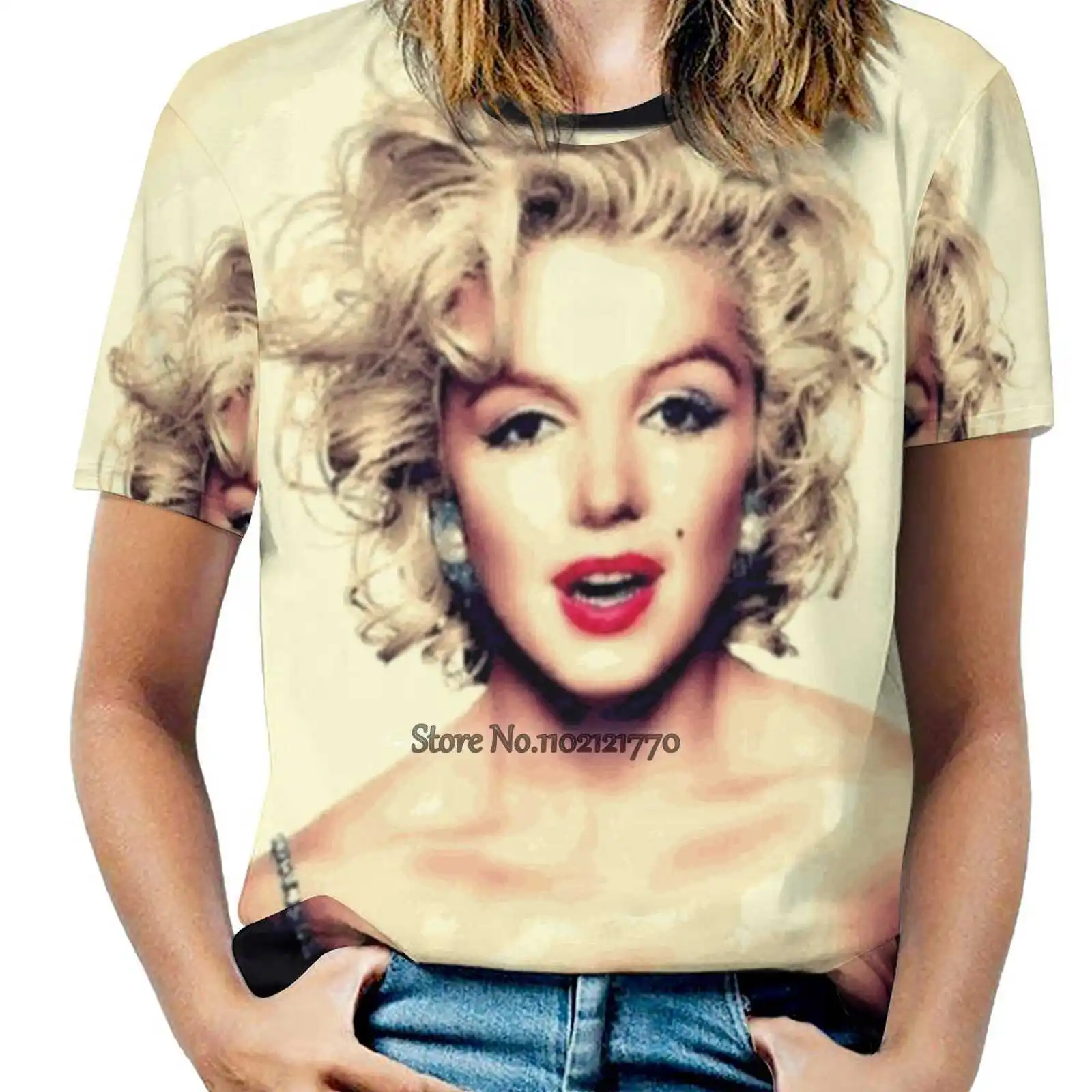 T-shirt da donna Marilyn Monroe magliette stampate primaverili ed estive Pullover Top Marilyn Monroe Marilyn Monroe rossetto rosso