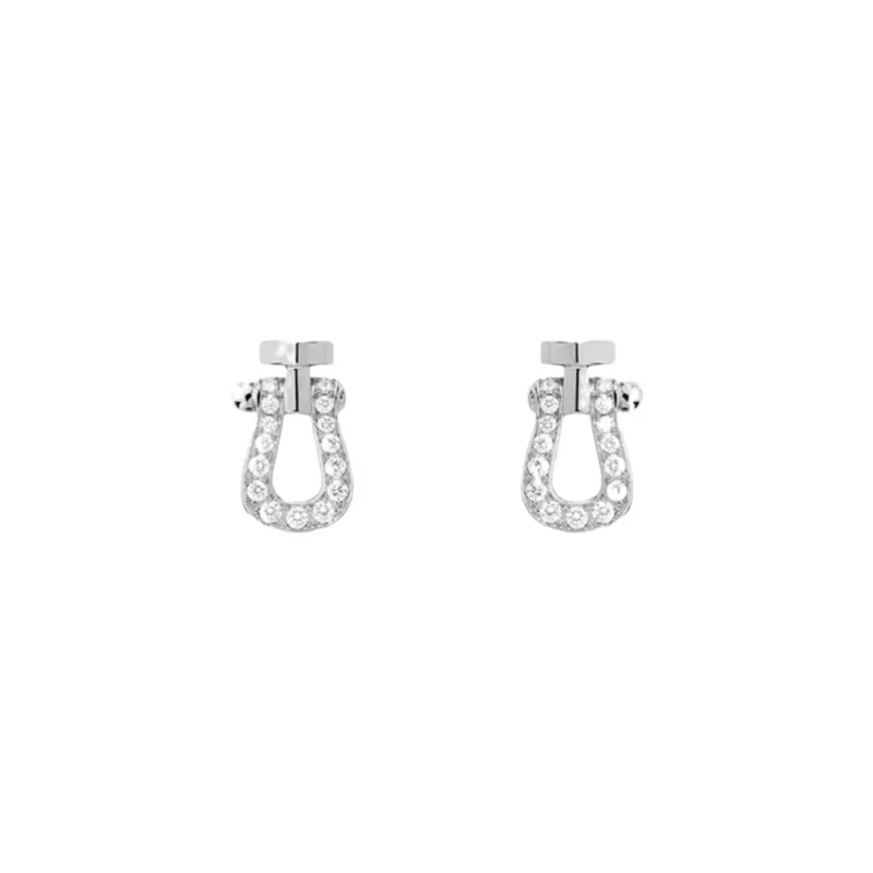 s925 sterling silver simple full diamond horseshoe buckle small earrings temperament light luxury niche design high-grade sense