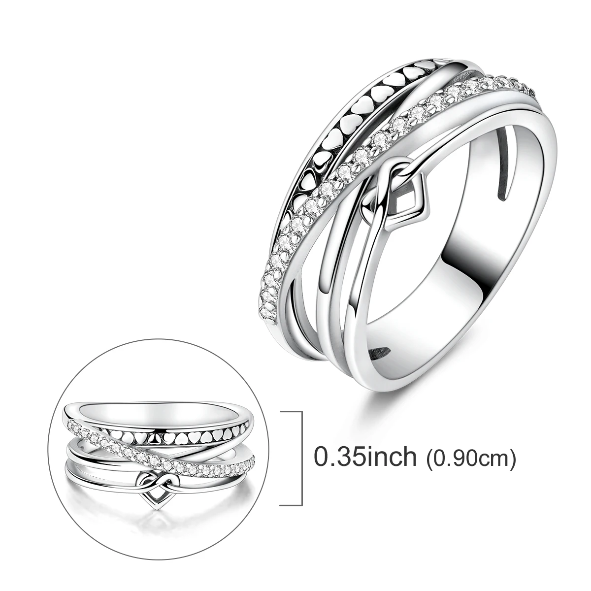 Women's 925 Silver Interlaced Heart Ring, Party Accessory