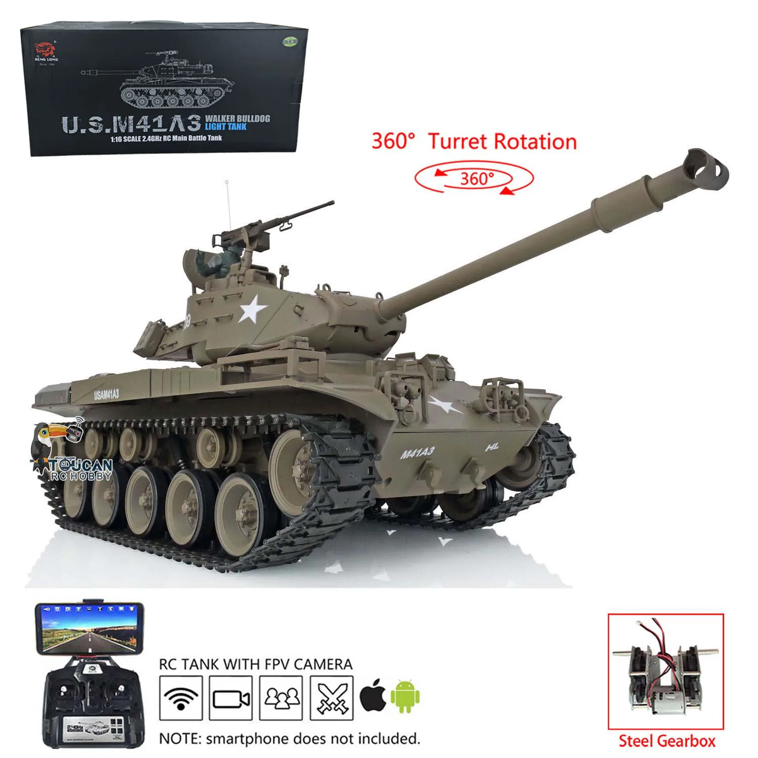 Henglong Toucanhobby DIY 1/16 7.0 FPV Plastic Walker Bulldog RC Tank 3839 360�� Turret Gearbox Military Car Toys Gift