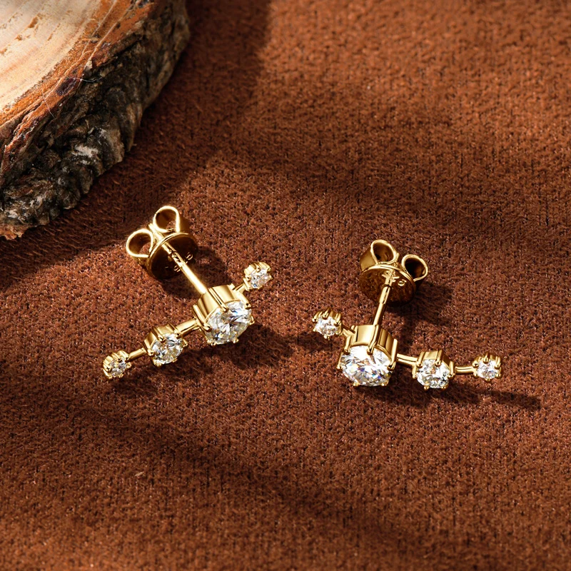 IOGOU Fashion 4-stones Moissanite Earrings Stud Climber for Women 925 Silver Original Fine Jewelry 2024 Trend Gift Certified