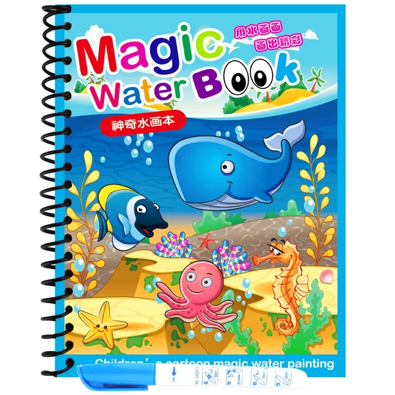 Livre de coloriage à l'eau réutilisable pour enfants, livre de dessin magique pour tout-petits, livre de peinture Montessori dos, jouets d'apprentissage pour enfants