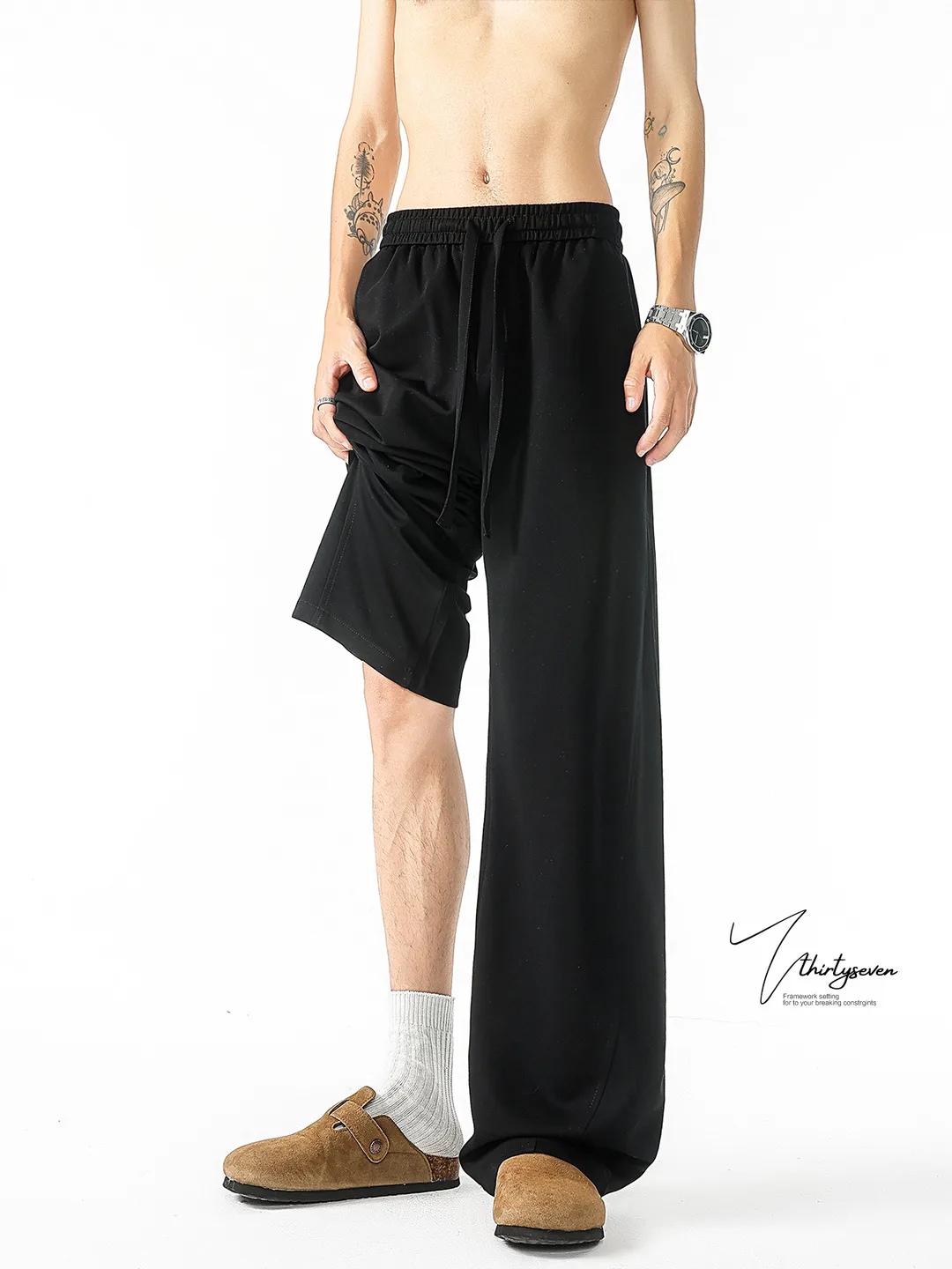 

Мужские повседневные брюки American Sle, шелковистая драпировка, легкие дышащие прямые брюки, универсальные, модные, длиной до пола