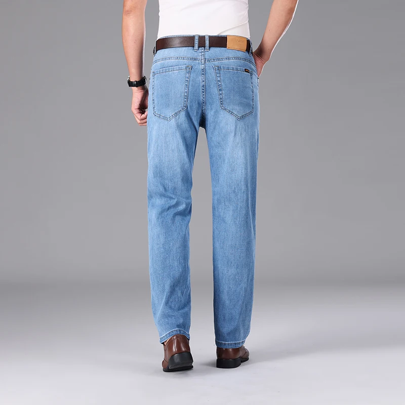 Jeans droits d'été pour hommes, pantalons en denim élastiques, pantalons d'affaires décontractés, coton fin, taille haute, marque de haute qualité, fjadt