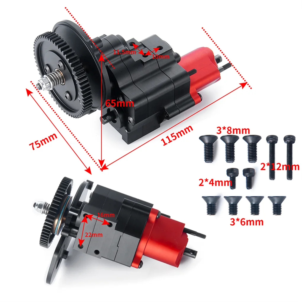 Cambio di taglio della trasmissione a 2 velocità in metallo di alluminio per Axial 1/10 SCX10 90046 90047 RC Crawler Model Car Upgrade Parts