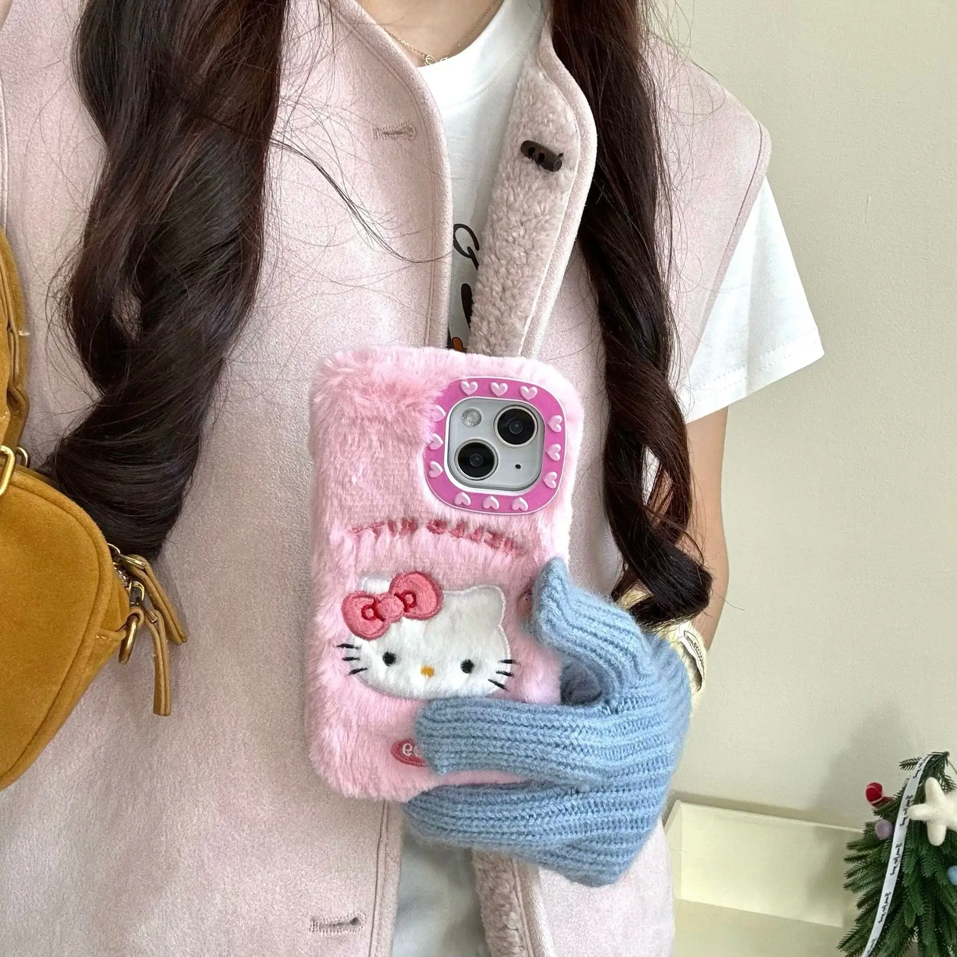 Cute Hello Kitty Embroidery With pendant Phone Case For Iphone 16 15 14 13 Promax Y2k Sweet Girl Phone Protective Cover