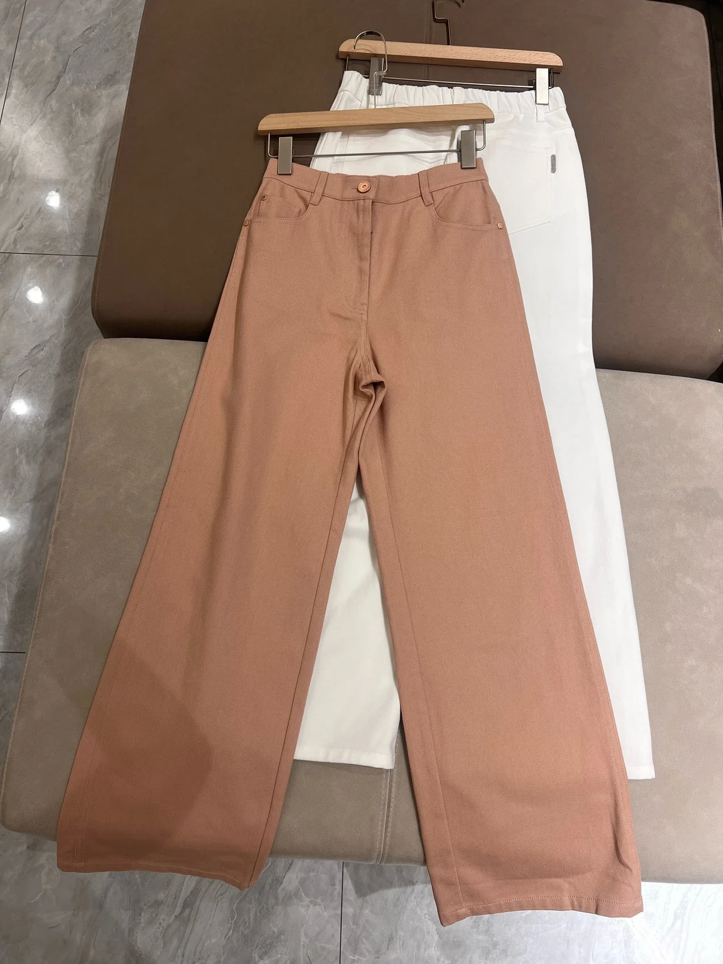 Women's Pants 2024 New Autumn Spring Cotton Bead Chain High Waist Loose Casual Wide-leg Long Trousers