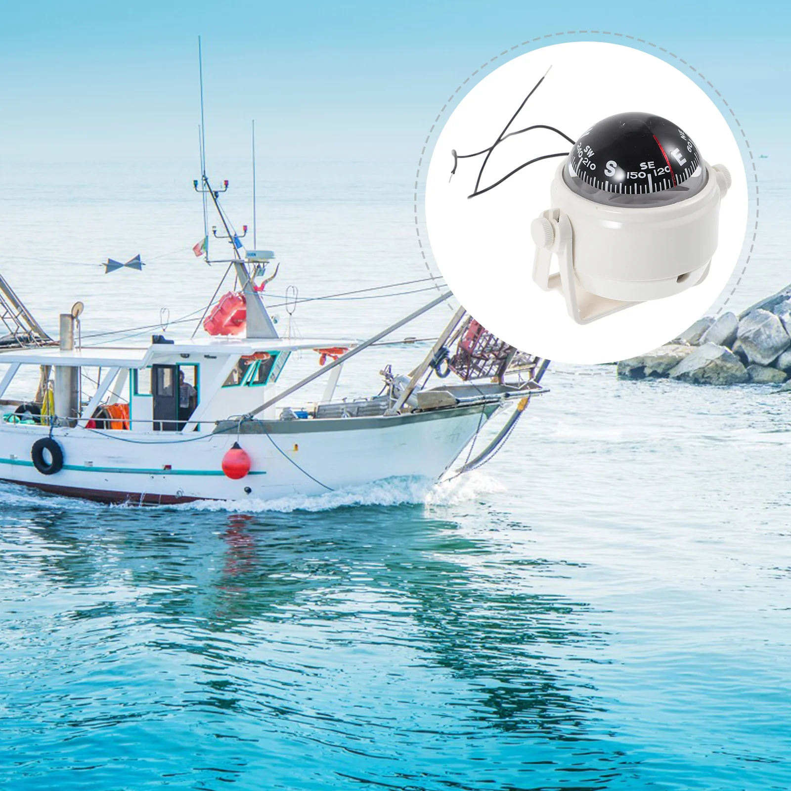 كرة بوصلة السيارة عالية القوة من الأكريليك على شكل دائري لتزيين لوحة القيادة للسيارات مناسبة للملاحة في شاحنة قارب السيارة