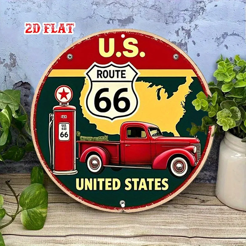 2D Flat, 1pc Vintage Route 66 Gas Pump Metal Tin Sign - Retro Car & Gas Station Wall Deco Halloween Decoration