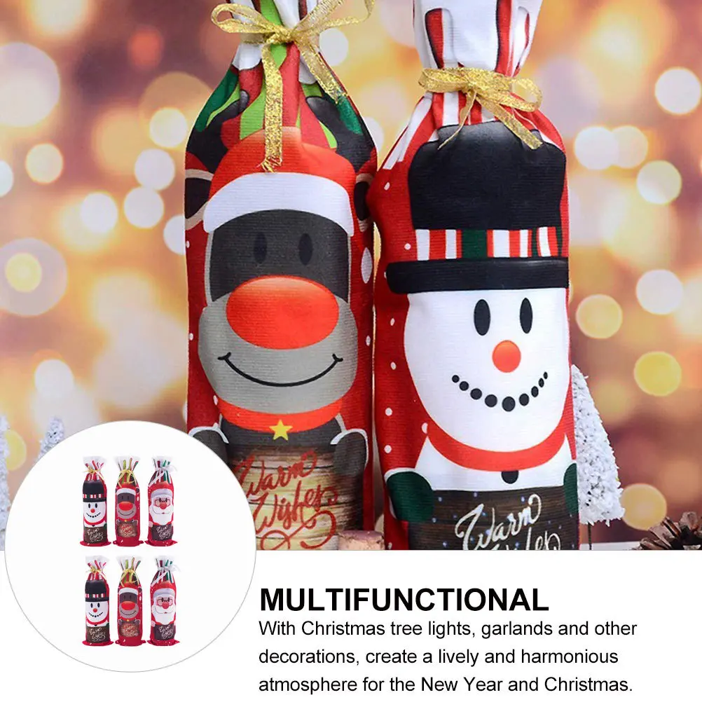 

6Pcs Xmas Wine Cover Set Beautiful Jacquard Craftsmanship Table Ornaments for Home Hotel Coffee House Printed Bottle Cover