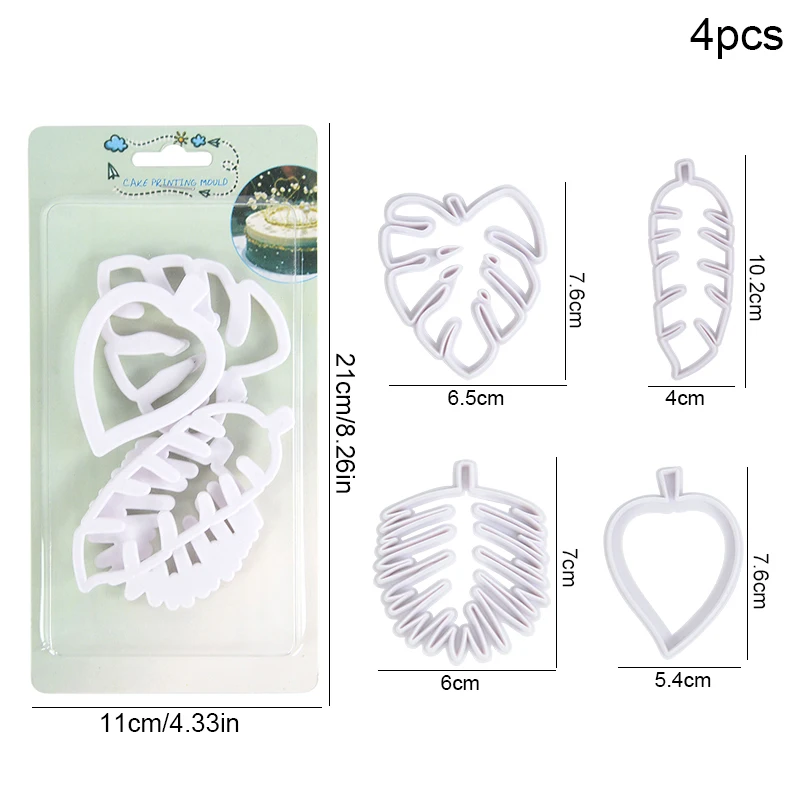 4pcs Tropical Leaves Biscuit Mold DIY Food Fondant Cake Baking Pastry Tool Cookie Plunger Cutter Jungle Birthday Party Supplies