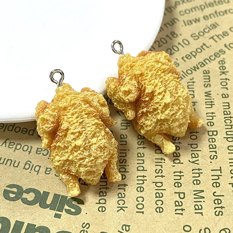 6pcs Simulation Roast Chicken Resin Charms Cute Big Roast Chicken Christmas Food Pendant DIY For Necklace Keychains Jewelry Make