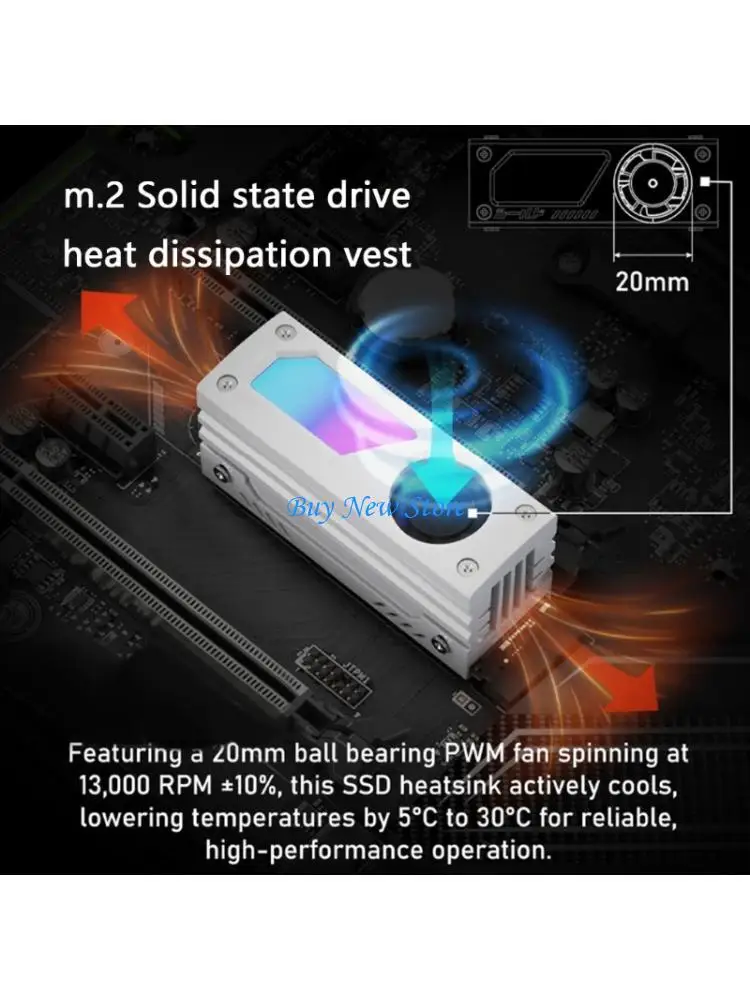 

20CE M.2 2280 SSD Heatsink SSD Aluminum Radiators 5V 3 Pin ARGB SSD Coolers Fan