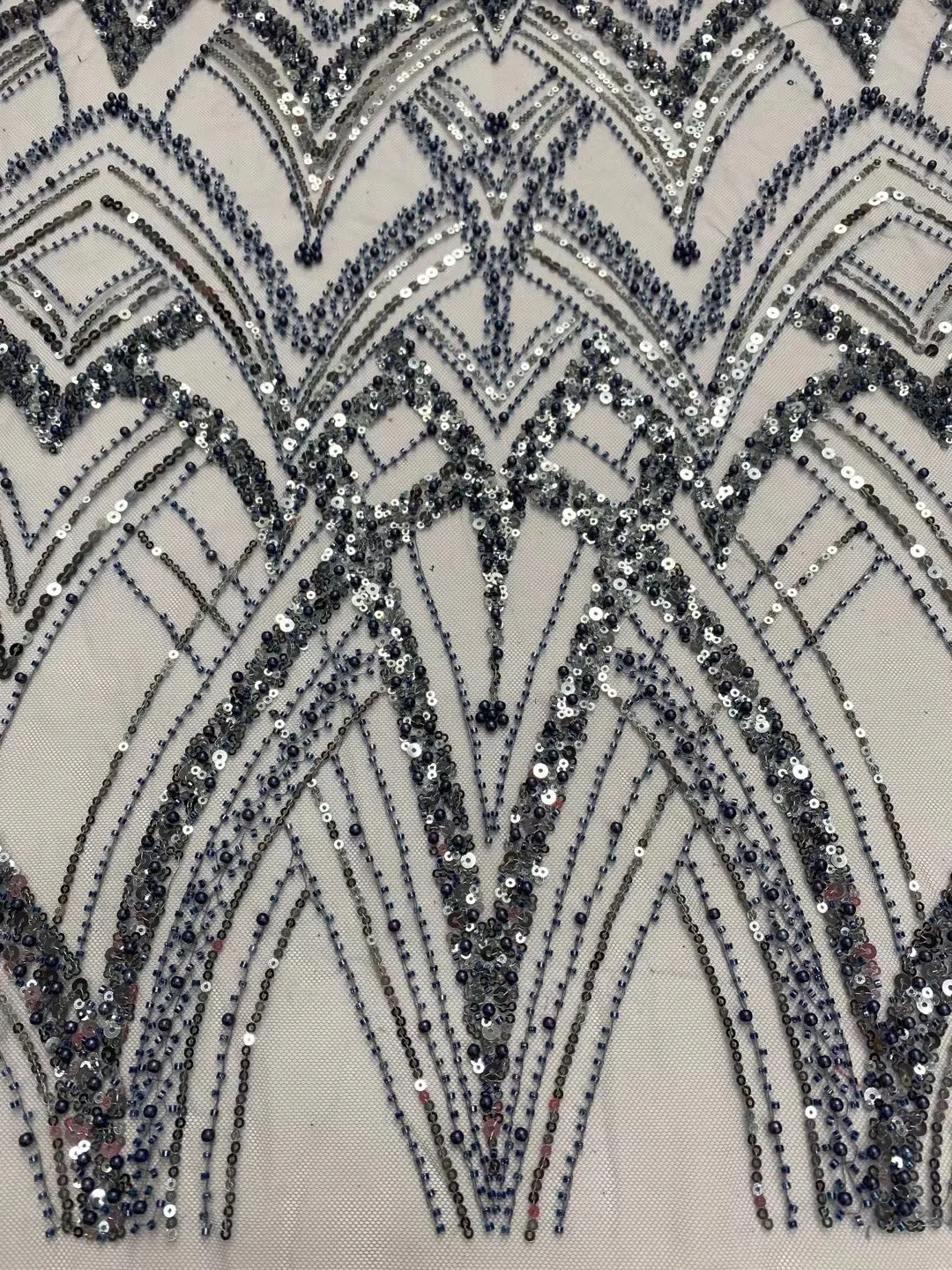 Beaded Luxury African Mesh Lace Fabric For Sewing,Sequin Nigerian,Tulle,Wedding Dresses,Embroidery,5Yards,Fabrics By The Meter