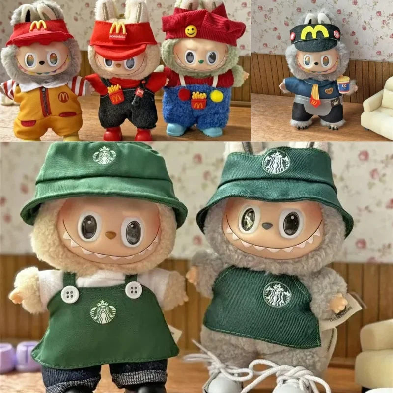 

Спецодежда, одежда для Labubu, мини-кукла, фаст-фуд, картофель фри, гамбургеры, модный кофейный фартук, аксессуары для одежды для косплея