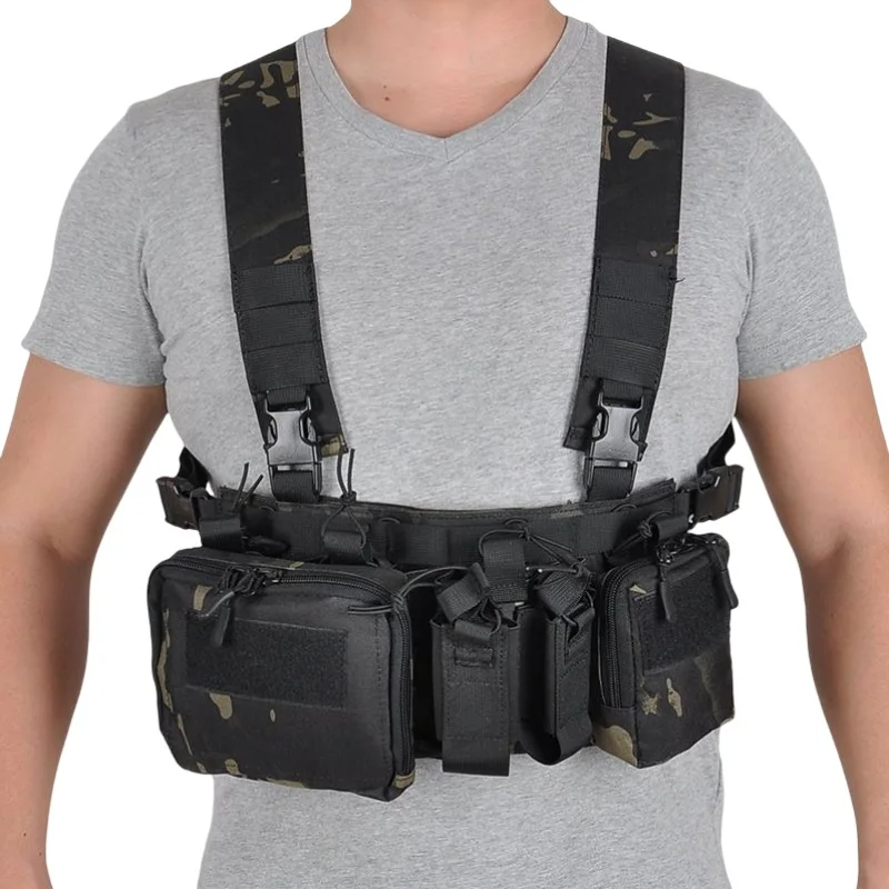 Tactical Chest Rig MOLLE Camo Vest, Adjustable Multi-Function Harness, Outdoor Wargame Training Camouflage Vest