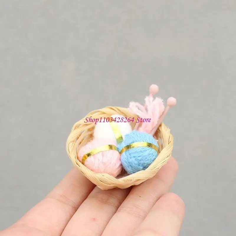 

1/12 Dollhouses Sewing Tools Yarn Basket Set Realistic Design for Scene Display