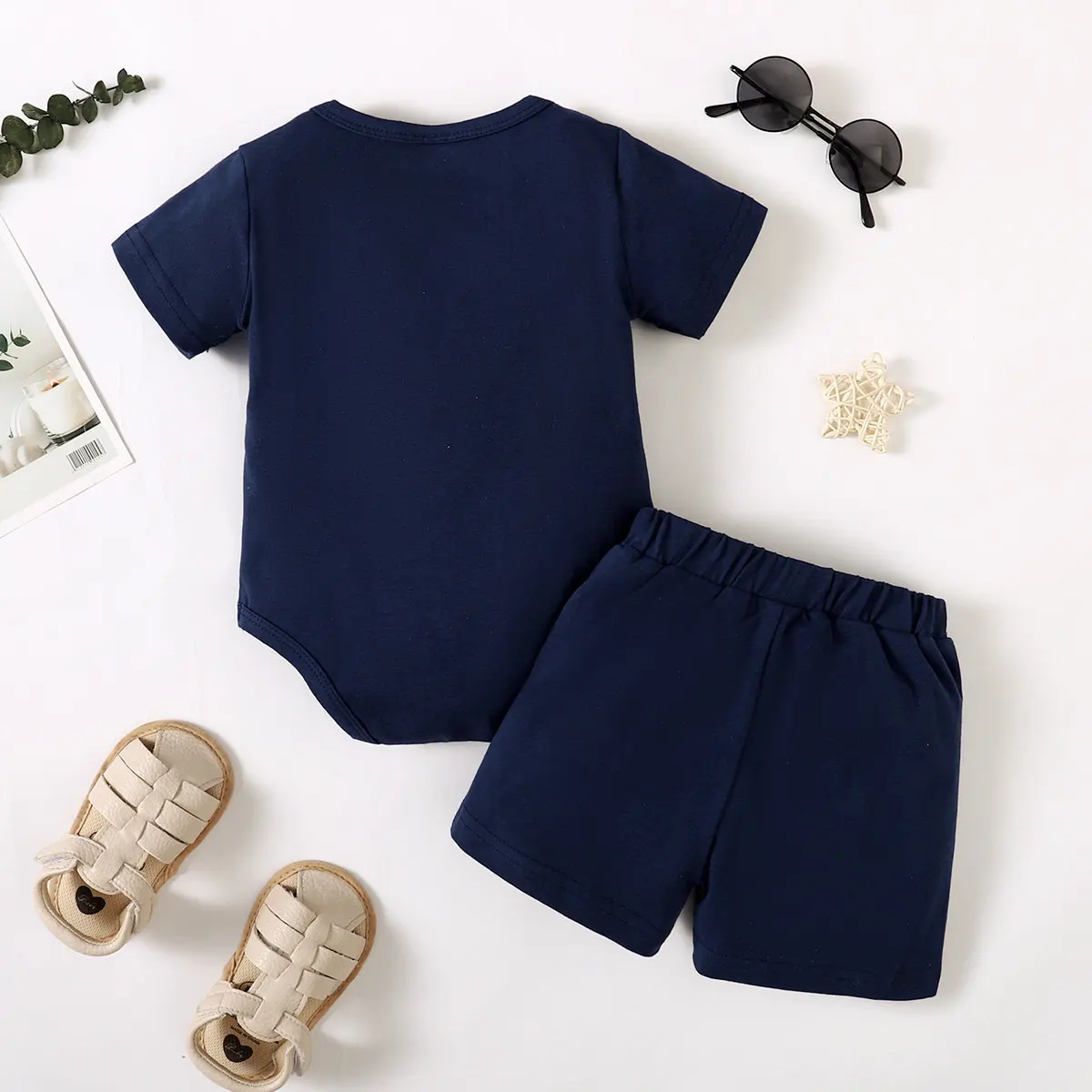 Newborn Baby Boy Set Short Sleeved Letter Bodysuit +Shorts Two-Piece Set, 0-2 Year old Boy Summer Sports Style  Casual wear